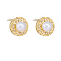 1 Pair Ig Style Sweet Round Plating Inlay Sterling Silver Pearl Zircon 14k Gold Plated Rhodium Plated Ear Studs main image 9