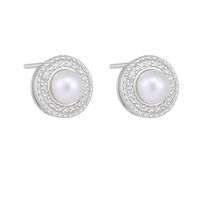 1 Pair Ig Style Sweet Round Plating Inlay Sterling Silver Pearl Zircon 14k Gold Plated Rhodium Plated Ear Studs main image 10