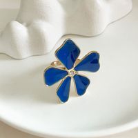 304 Stainless Steel 14K Gold Plated Elegant Sweet Enamel Plating Inlay Flower Zircon Open Rings main image 3