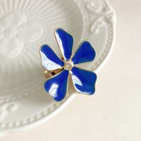 304 Stainless Steel 14K Gold Plated Elegant Sweet Enamel Plating Inlay Flower Zircon Open Rings sku image 1