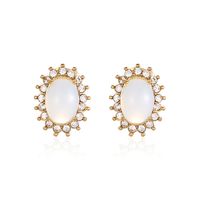 1 Pair Elegant Vintage Style French Style Oval Plating Inlay 304 Stainless Steel Opal Zircon 18K Gold Plated Ear Studs main image 4