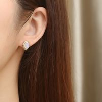 1 Pair Elegant Vintage Style French Style Oval Plating Inlay 304 Stainless Steel Opal Zircon 18K Gold Plated Ear Studs main image 5
