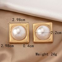 1 Pair Lady Simple Style Classic Style Square Plating Inlay Alloy Artificial Pearls 14k Gold Plated Ear Studs main image 9