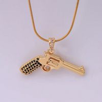 Hip-hop Rock Roman Style Pistol Artificial Crystal Steel Copper Plating Inlay Zircon 18k Gold Plated Unisex Pendant Necklace main image 5