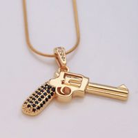 Hip-hop Rock Roman Style Pistol Artificial Crystal Steel Copper Plating Inlay Zircon 18k Gold Plated Unisex Pendant Necklace main image 1
