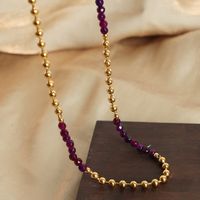 Casual Hip-hop Color Block Natural Stone Agate Titanium Steel Beaded Plating 18k Gold Plated Unisex Necklace main image 4