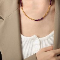 Casual Hip-hop Color Block Natural Stone Agate Titanium Steel Beaded Plating 18k Gold Plated Unisex Necklace main image 5