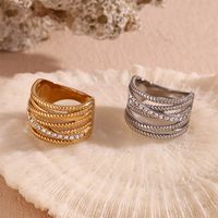 Simple Style Classic Style Cross Solid Color Stainless Steel Plating Inlay Rhinestones 18k Gold Plated Rings main image 1