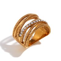 Simple Style Classic Style Cross Solid Color Stainless Steel Plating Inlay Rhinestones 18k Gold Plated Rings sku image 4