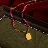 Chinoiserie Vintage Style Chinese Character Natural Stone Titanium Steel Beaded Plating Carving 18k Gold Plated Unisex Pendant Necklace main image 3