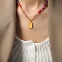 Chinoiserie Vintage Style Chinese Character Natural Stone Titanium Steel Beaded Plating Carving 18k Gold Plated Unisex Pendant Necklace main image 4