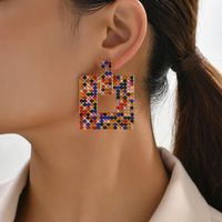 1 Pair Retro Exaggerated Square Plating Hollow Out Inlay Zinc Alloy Rhinestones Dangling Earrings main image 3