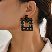 1 Pair Retro Exaggerated Square Plating Hollow Out Inlay Zinc Alloy Rhinestones Dangling Earrings main image 8
