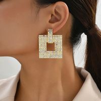 1 Pair Retro Exaggerated Square Plating Hollow Out Inlay Zinc Alloy Rhinestones Dangling Earrings main image 6