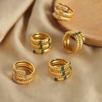 Simple Style Color Block Stripe Titanium Steel Plating Inlay Artificial Diamond 18k Gold Plated Open Rings main image 9