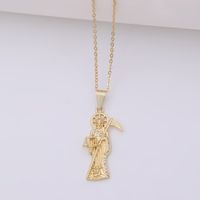 Vintage Style Death Copper Plating Inlay Carving Zircon 18k Gold Plated Unisex Pendant Necklace sku image 2