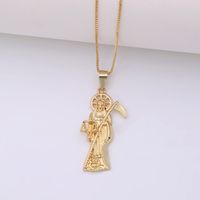 Vintage Style Death Copper Plating Inlay Carving Zircon 18k Gold Plated Unisex Pendant Necklace sku image 1