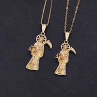 Vintage Style Death Copper Plating Inlay Carving Zircon 18k Gold Plated Unisex Pendant Necklace main image 1