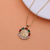 Vintage Style Virgin Mary Copper 18k Gold Plated Zircon Pendant Necklace In Bulk main image 3