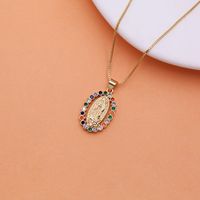 Vintage Style Virgin Mary Copper 18k Gold Plated Zircon Pendant Necklace In Bulk main image 8