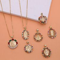 Vintage Style Virgin Mary Copper 18k Gold Plated Zircon Pendant Necklace In Bulk main image 1