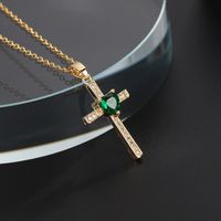 Simple Style Cross Heart Shape Copper Women's Pendant Necklace main image 3