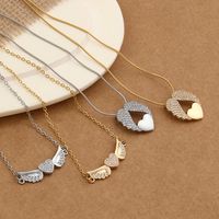 Copper Vintage Style Plating Inlay Heart Shape Wings Zircon Pendant Necklace main image 7