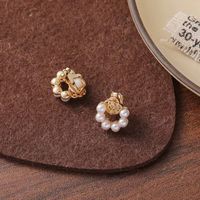1 Paire Élégant Sucré Fleur Placage Incruster Alliage Perles Artificielles Plaqué Or Boucles D'oreilles sku image 2