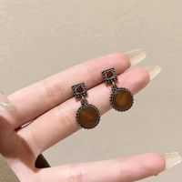 1 Pair Vintage Style Color Block Plating Inlay Alloy Resin Gold Plated Drop Earrings main image 4