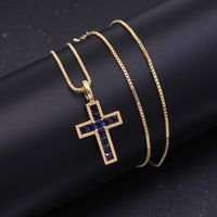 Vintage Style Cross Copper 18k Gold Plated Corundum Gem Zircon Pendant Necklace In Bulk main image 4