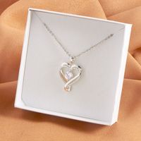 Wholesale Elegant Heart Shape Stainless Steel Plating Inlay White Gold Plated Rhinestones Zircon Pendant Necklace sku image 4