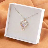 Wholesale Elegant Heart Shape Stainless Steel Plating Inlay White Gold Plated Rhinestones Zircon Pendant Necklace sku image 6