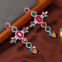 1 Pair Rock Ethnic Style Cross Plating Hollow Out Inlay Alloy Rhinestones Gold Plated Drop Earrings sku image 1