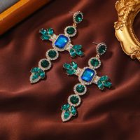 1 Pair Rock Ethnic Style Cross Plating Hollow Out Inlay Alloy Rhinestones Gold Plated Drop Earrings sku image 3