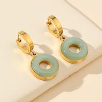 1 Pair Vintage Style Xuping Classic Style Round Epoxy Plating Inlay Titanium Steel Acrylic Gold Plated Drop Earrings main image 3