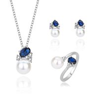 Elegant Geometric Sterling Silver Pearl Women's Rings Necklace Jewelry Set sku image 3