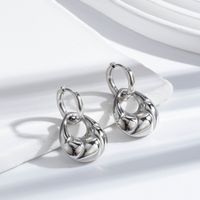 1 Pair Simple Style Double Ring Round Rhombus Plating Stainless Steel 18k Gold Plated Hoop Earrings main image 4