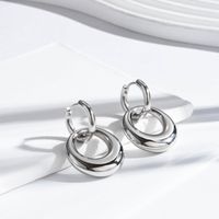 1 Pair Simple Style Double Ring Round Rhombus Plating Stainless Steel 18k Gold Plated Hoop Earrings main image 5
