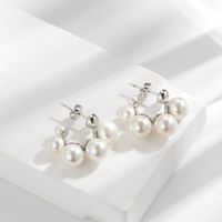 1 Pair Simple Style C Shape Plating Inlay Stainless Steel Pearl 18k Gold Plated Ear Studs main image 5