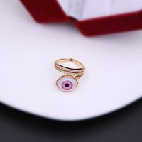 Simple Style Commute Devil's Eye Arylic Copper Plating Hollow Out Inlay Acrylic Zircon 18k Gold Plated Unisex Open Rings sku image 4