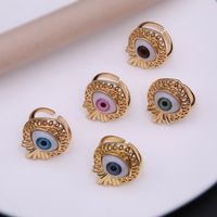 Simple Style Commute Devil's Eye Arylic Copper Plating Hollow Out Inlay Acrylic Zircon 18k Gold Plated Unisex Open Rings main image 4