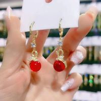 1 Pair Simple Style Peacock Plating Inlay Copper Artificial Crystal Gold Plated Drop Earrings main image 3