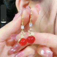 1 Pair Simple Style Peacock Plating Inlay Copper Artificial Crystal Gold Plated Drop Earrings main image 1