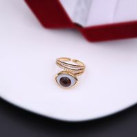 Simple Style Commute Devil's Eye Arylic Copper Plating Hollow Out Inlay Acrylic Zircon 18k Gold Plated Unisex Open Rings sku image 1