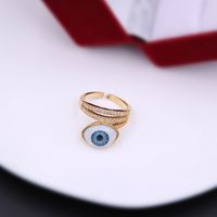 Simple Style Commute Devil's Eye Arylic Copper Plating Hollow Out Inlay Acrylic Zircon 18k Gold Plated Unisex Open Rings sku image 13