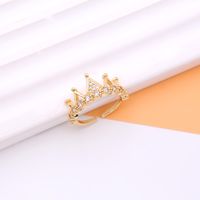 Shiny Crown Copper 18k Gold Plated Artificial Pearls Zircon Open Rings In Bulk sku image 11