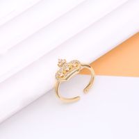Shiny Crown Copper 18k Gold Plated Artificial Pearls Zircon Open Rings In Bulk sku image 3