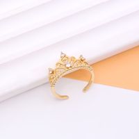 Shiny Crown Copper 18k Gold Plated Artificial Pearls Zircon Open Rings In Bulk sku image 10