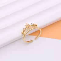 Shiny Crown Copper 18k Gold Plated Artificial Pearls Zircon Open Rings In Bulk sku image 2