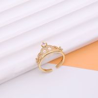 Shiny Crown Copper 18k Gold Plated Artificial Pearls Zircon Open Rings In Bulk sku image 5